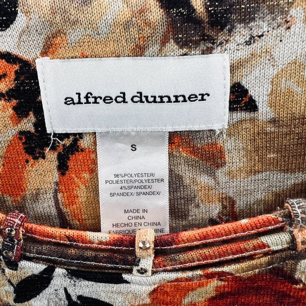 Alfred Dunner Women Top Small Tan Brown Floral 3/4 Sleeve Pullover Shirt Stretch - Picture 5 of 9